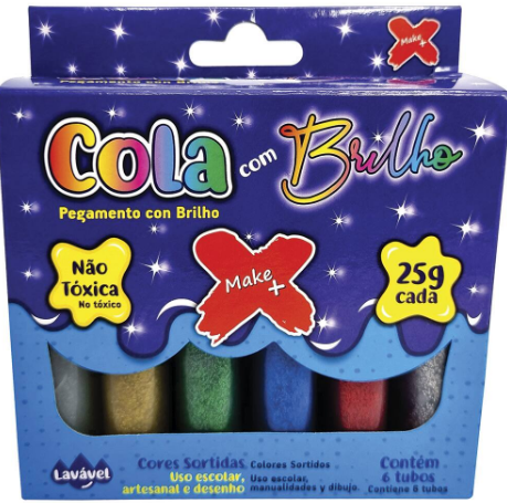Cola glitter 6 cores x 25g. Make+