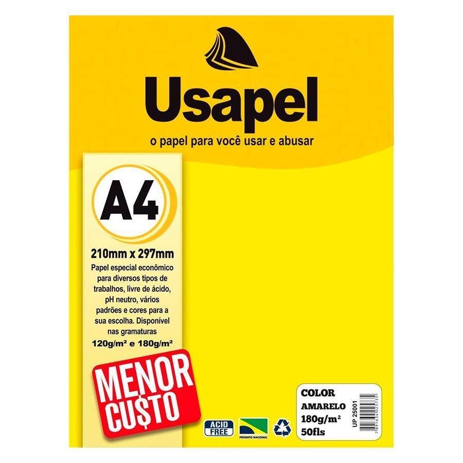 Papel A4 color amarelo 180gm2 50f. Usapel