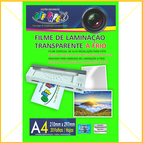 Filme de laminação transparente a frio A4 20f. Offpaper